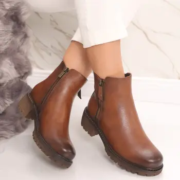 Ghete Dama Imblanite Camel din Piele Ecologica Dolores imagine