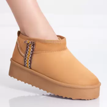 Ghete Dama Imblanite Camel din Piele Ecologica Intoarsa Alma imagine