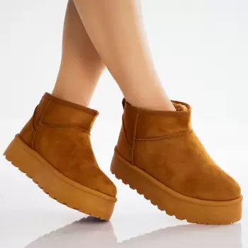 Ghete Dama Imblanite Camel din Piele Ecologica Intoarsa Gargs imagine