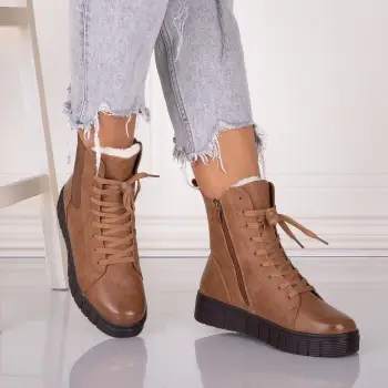 Ghete Dama Imblanite Camel din Piele Ecologica Jameria imagine