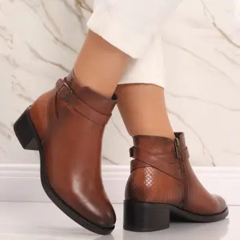 Ghete Dama Imblanite Camel din Piele Ecologica Mirvala imagine