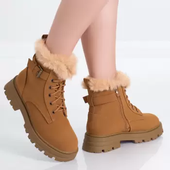 Ghete Dama Imblanite Camel din Piele Ecologica Rafif imagine