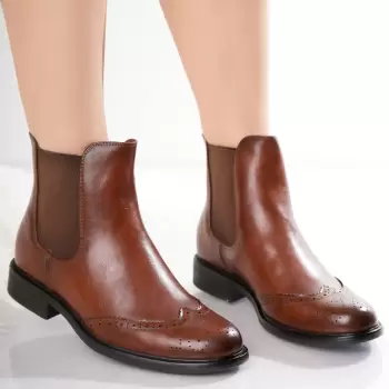 Ghete Dama Imblanite Camel din Piele Ecologica Tifani imagine