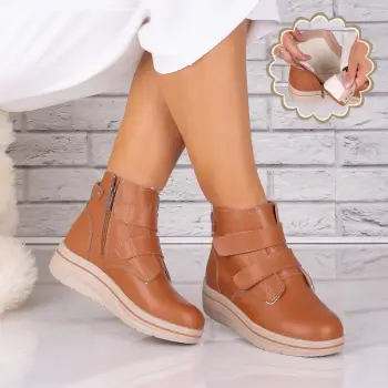 Ghete dama Imblanite Camel din Piele Naturala aida imagine