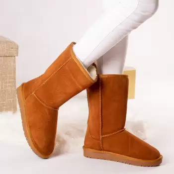 Ghete Dama Imblanite Camel din Piele Naturala Intoarsa Sebel imagine