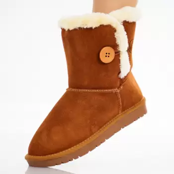 Ghete Dama Imblanite Camel din Piele Naturala Intoarsa Yara imagine