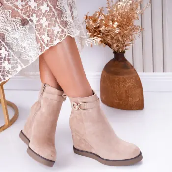 Ghete dama imblanite cu platforma Khaki din piele ecologica intoarsa Ama imagine