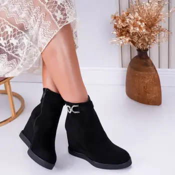 Ghete dama imblanite cu platforma Negre din piele ecologica intoarsa Ama imagine