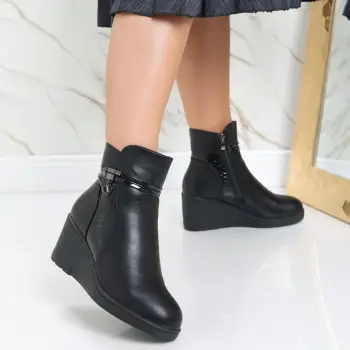 Ghete dama Imblanite cu Platforma Negre din Piele Ecologica Ridana imagine