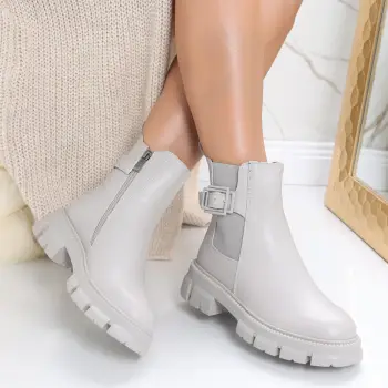 Ghete Dama Imblanite Gri din Piele Ecologica Alexaria imagine