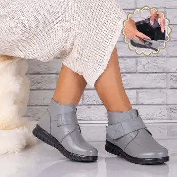 Ghete dama Imblanite Gri din Piele Naturala Beires imagine