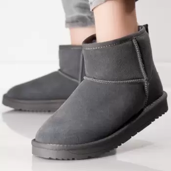 Ghete Dama Imblanite Gri Din Piele Naturala Intoarsa Janosi imagine