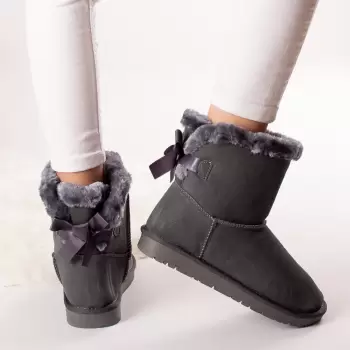 Ghete Dama Imblanite Gri din Piele Naturala Intoarsa Ranata imagine