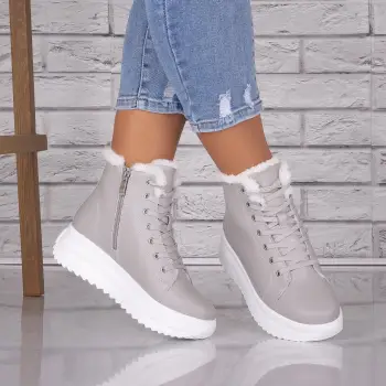 Ghete dama Imblanite Gri din Piele Naturala Weber imagine