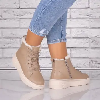 Ghete dama Imblanite Kaki din Piele Naturala Clavira imagine