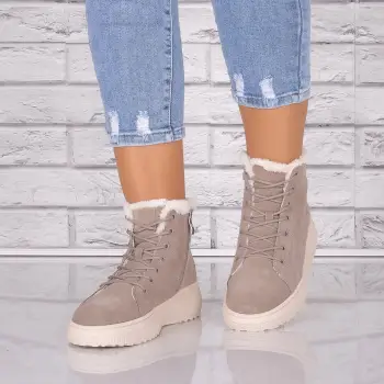 Ghete dama Imblanite Kaki din Piele Naturala Intoarsa Clavira imagine