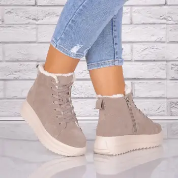 Ghete dama Imblanite Kaki din Piele Naturala Intoarsa Weber imagine