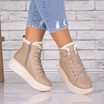 Ghete dama Imblanite Kaki din Piele Naturala Weber imagine