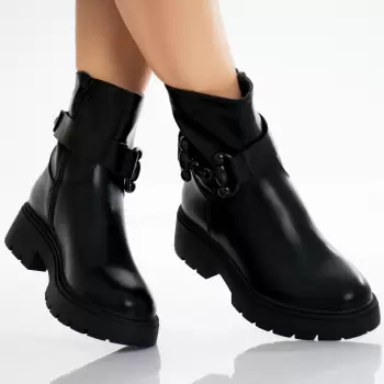 Ghete Dama Imblanite Negre din Piele Ecologica Agida imagine