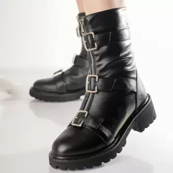 Ghete Dama Imblanite Negre din Piele Ecologica Agnes imagine