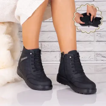 Ghete dama Imblanite Negre din Piele Ecologica Alenva imagine