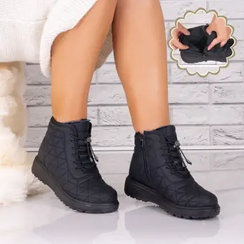 Ghete dama Imblanite Negre din Piele Ecologica Alidana imagine