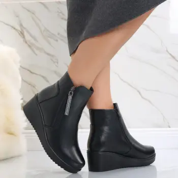 Ghete Dama Imblanite Negre din Piele Ecologica Alonza imagine