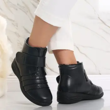 Ghete dama Imblanite Negre din Piele Ecologica Anaisa imagine