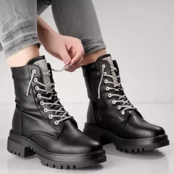 Ghete Dama Imblanite Negre din Piele Ecologica Aselsa imagine