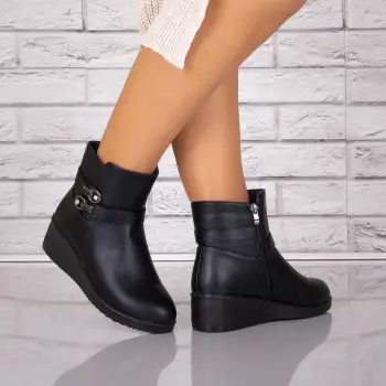 Ghete Dama Imblanite Negre din Piele Ecologica Azuna imagine