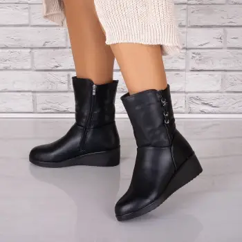 Ghete Dama Imblanite Negre din Piele Ecologica Beres imagine