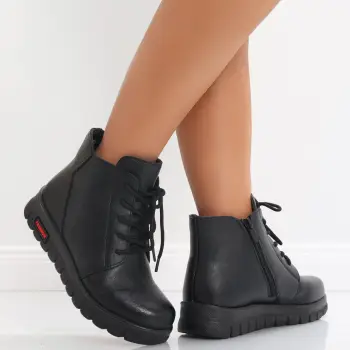 Ghete Dama Imblanite Negre din Piele Ecologica Cafrin imagine