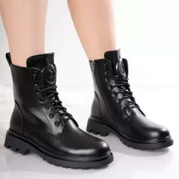 Ghete Dama Imblanite Negre din Piele Ecologica Davina imagine