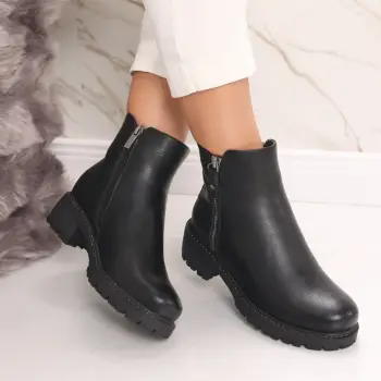 Ghete Dama Imblanite Negre din Piele Ecologica Dolores imagine