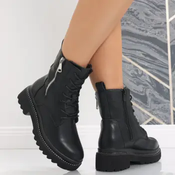 Ghete Dama Imblanite Negre din Piele Ecologica Elino imagine