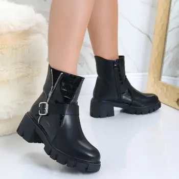 Ghete Dama Imblanite Negre din Piele Ecologica Faida imagine