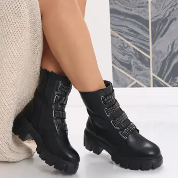 Ghete Dama Imblanite Negre din Piele Ecologica Foresa imagine