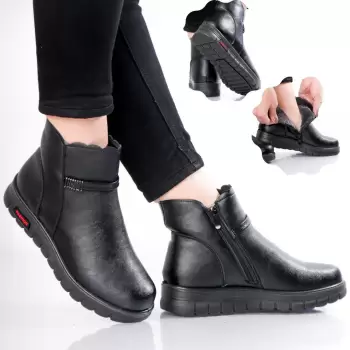 Ghete Dama Imblanite Negre din Piele Ecologica Honya imagine