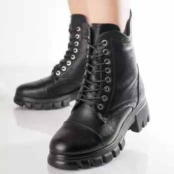 Ghete Dama Imblanite Negre din Piele Ecologica Ingret imagine