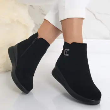 Ghete dama Imblanite Negre din Piele Ecologica Intoarsa Alvega imagine