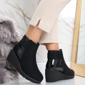 Ghete dama Imblanite Negre din Piele Ecologica Intoarsa Amalure imagine