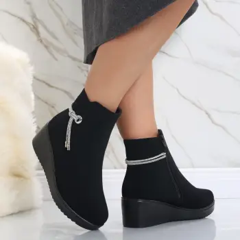 Ghete Dama Imblanite Negre din Piele Ecologica Intoarsa Anasia imagine