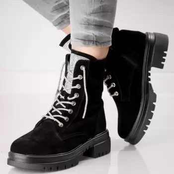 Ghete Dama Imblanite Negre din Piele Ecologica Intoarsa Aselsa imagine