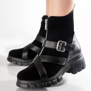 Ghete Dama Imblanite Negre din Piele Ecologica Intoarsa Ayleta imagine