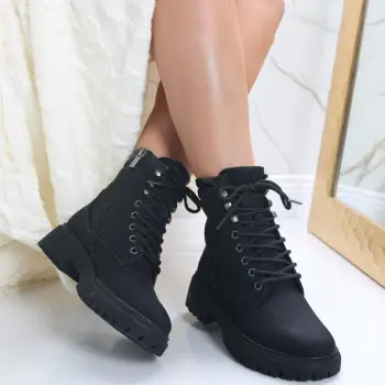 Ghete Dama Imblanite Negre din Piele Ecologica Intoarsa Carelia imagine