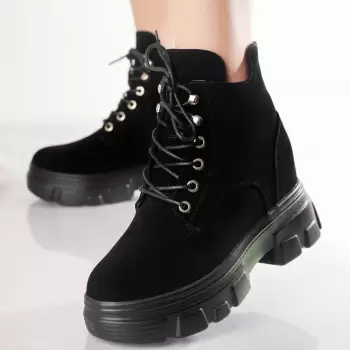 Ghete Dama Imblanite Negre din Piele Ecologica Intoarsa Dova imagine