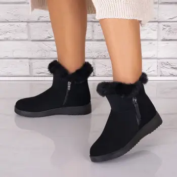 Ghete Dama Imblanite Negre din Piele Ecologica Intoarsa Drema imagine