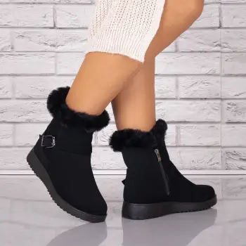 Ghete Dama Imblanite Negre din Piele Ecologica Intoarsa Eneola imagine