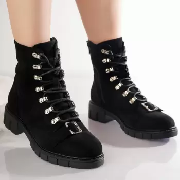 Ghete Dama Imblanite Negre din Piele Ecologica Intoarsa Fabina imagine