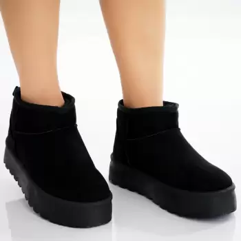 Ghete Dama Imblanite Negre din Piele Ecologica Intoarsa Gargs imagine